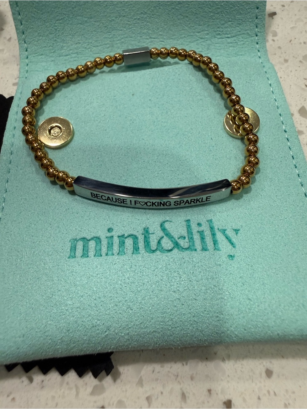 Mint and Lily Gold Tone Beaded Stretch Bracelet Fun Inspirational message